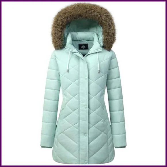 Women's Long Winter Down Jacket Waterproof Windproof Fleece Lined Hooded